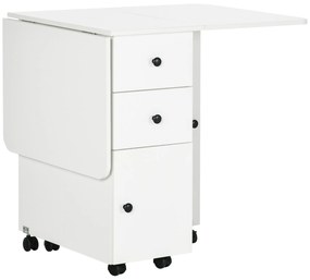 HOMCOM Mesa de Jantar Dobrável com Rodas Mesa Abatível com 2 Gavetas e Armário Mesa Auxiliar Multifuncional para Estúdio Cozinha 120x60x76,5cm Branco