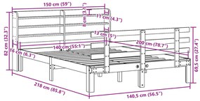 Estrutura de cama com cabeceira 140x200 cm pinho maciço