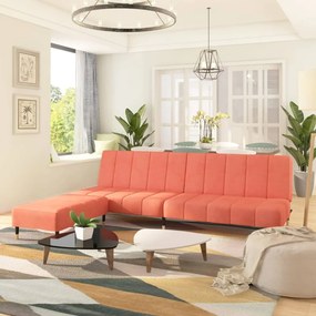 vidaXL Sofá-cama de 2 lugares com banco veludo rosa