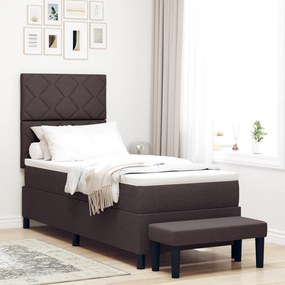 vidaXL Cama Box com Colchão e Banco Castanho Escuro 80x200 cm Tecido