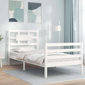 Estrutura cama de solteiro c/ cabeceira madeira maciça branco