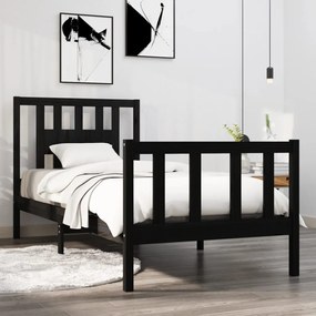 vidaXL Estrutura de cama solteiro 90x190 cm madeira maciça preto