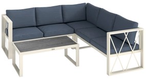 Outsunny Conjunto de Jardim de 4 Peças em Forma de L com 2 Sofás Sofá de Canto com Assento Ajustável e Mesa de Centro Bege e Cinza | Aosom Portugal