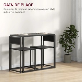 Conjunto de mesa e cadeiras, mesa de jantar de 3 peças com 2 cadeiras encaixáveis, para cozinha, sala de estar ou casa, preto