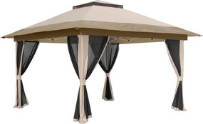 Outsunny Tenda Dobrável 3,6x3,6 m com Laterais de Rede UPF50+ Altura Ajustável Bolsa com Rodas e Sacos de Areia Bege | Aosom Portugal