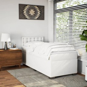 Cama com molas/colchão 90x190 cm couro artificial branco