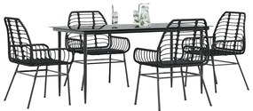 vidaXL Conjunto de jantar jardim 5 peças vidro vime PE preto