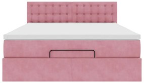 Estrutura de cama otomana com colchão 140x200 cm veludo rosa