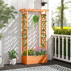 Floreira de jardim elevada com treliça de madeira 66 x 32 x 152 cm com teto para pendurar; Orifícios de drenagem para plantas trepadeiras Laranja