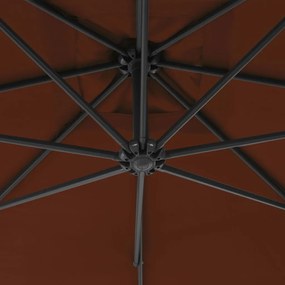 Guarda-sol de jardim cantilever c/ poste de aço 300cm terracota