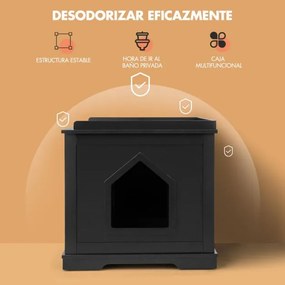 Caixa de Areia de Madeira para Gatos 75 x 54 x 52 cm com Buraco Preta