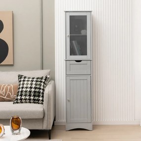 Armário Alto de Casa de Banho com 2 Portas e 1 Gaveta, 40 x 30 x 170 cm, Prateleiras Ajustáveis, Cinzento