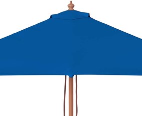Guarda-sol de jardim com poste de madeira 150x200 cm azul