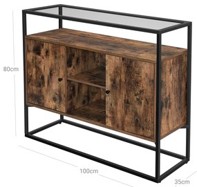 Mesa consola com superfície de vidro 100 x 35 x 80 cm Castanho Vintage-preto