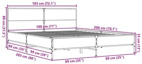 Estrutura de cama 180x200 cm derivados madeira/metal