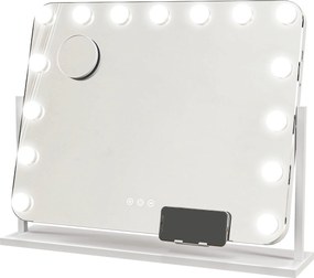 HOMCOM Espelho de Maquilhagem Led com Intensidade Regulável Espelho Ampliador Porta de Carregamento Usb Rotação a 360° 63x50 cm | Aosom Portugal