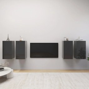 vidaXL Móveis de TV 4 pcs 30,5x30x60 cm contraplacado cinzento brilhante