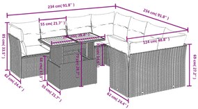 9 pcs conjunto de sofás p/ jardim com almofadões vime PE bege