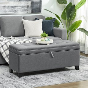 Banco com arrumação de 112 L, 120 x 40 x 48 cm banco de cabeceira em tecido de linho, assento estofado, cinzento escuro