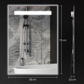 Espelho de Casa de Banho com Luz LED 70x50 cm 3 Cores de Luz Função Antiembaciamento Função de Memória IP44 Prata