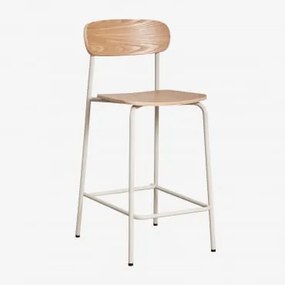 Pacote De 2 Bancos Altos Empilháveis 65 Cm Em Ferro E Madeira Wilpier Tapioca Bege & Madeira Natural - Sklum