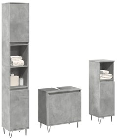3 pcs conj. móveis casa banho derivados madeira cinza cimento