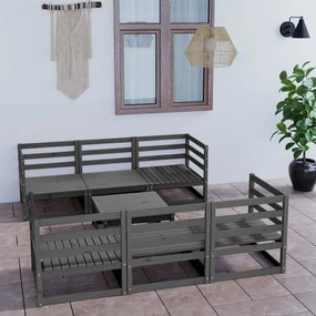 vidaXL 7 pcs conjunto lounge de jardim pinho maciço cinzento