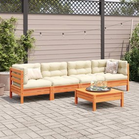 5pcs conj. sofás jardim + almofadões pinho maciço castanho-mel