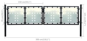 Portão de cerca com porta única 300x125 cm preto