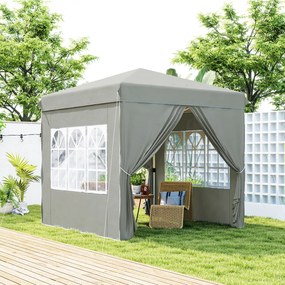 Tenda Dobrável Pop-Up 248x248x270 cm com 4 Paredes Laterais Anti-UV Altura Ajustável e Bolsa de Transporte Cinza Claro