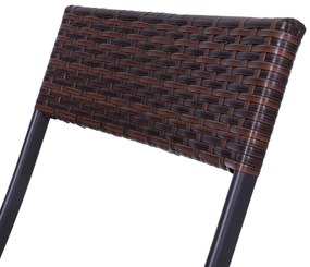 Conjunto de 3 Peças de Rattan Conjunto de 2 Cadeiras e Mesa para Pátio Varanda Jardim Dobrável Desenho Trançado Elegante Mesa de 60x60x72 cm Cor Marro