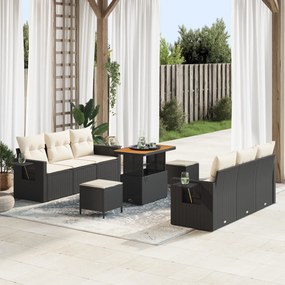 Conjunto de Sofá de Jardim vidaXL 9 Peças com Almofadas Preto Rattan P