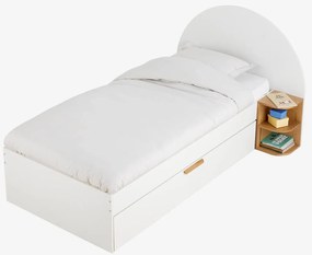 Cama 90x190cm com arrumação + mesa de cabeceira reversível Japi, para criança branco