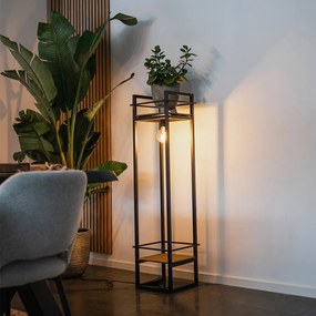 Candeeiro de pé industrial preto com madeira - Cage Rack