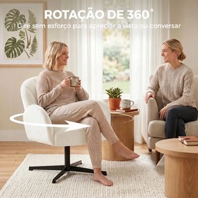 Poltrona de Sala Giratória Cadeira de Sala Estofada em Tecido Aveludado com Encosto em Forma de Concha Almofada com Molas Creme