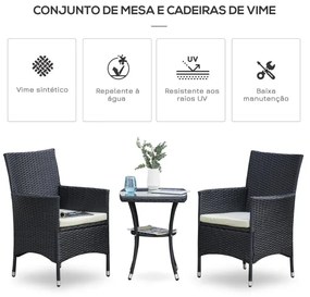 Conjunto em Vime de 2 Cadeiras e 1 Mesa - Preto - Design Natura