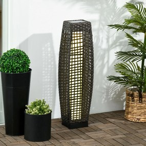 Outsunny Candeeiro de Jardim de Vime Sintético Candeeiro Solar de Exterior com Luzes LED Ligar/Desligar Automático para Varanda Pátio 21x21x78cm