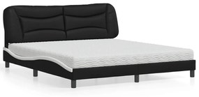 Cama com colchão 180x200 cm couro artificial preto e branco