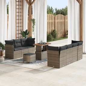 Conjunto de Sofá de Jardim de 10 Peças com Almofadas Cinzas Poliratan