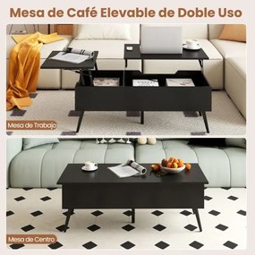 Mesa de centro moderna elevável com 2 compartimentos de armazenamento ocultos 111 x 48 x 40-53,5 cm Preta