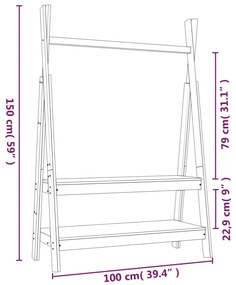Suporte para roupas 100x45,5x150 cm madeira de pinho maciça