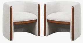 Pack De 2 Poltronas Com Apoios De Braços Em Madeira E Tecido Bouclé Bekasi Bouclé Branco Pérola - Sklum