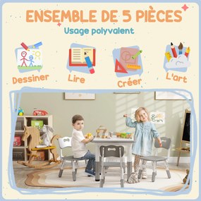 Conjunto de 1 mesa e 4 cadeiras para crianças com altura ajustável, conjunto de 5 peças, cinzento