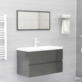 vidaXL 2 pcs conj. móveis casa de banho contraplacado cinza brilhante