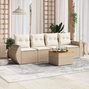 vidaXL 5 pcs conjunto de sofás p/ jardim com almofadões vime PE bege