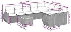 10 pcs conjunto sofás de jardim c/ almofadões vime PE cinzento