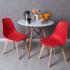 Conjunto Mesa Tower Redonda 80 cm Branca Tensores e Pack 2 Cadeiras Kelen - Vermelho