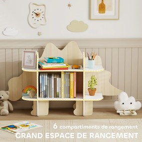 Estante infantil para arrumação de brinquedos e livros, com 6 compartimentos, 120 x 28 x 72,2 cm, em madeira natural