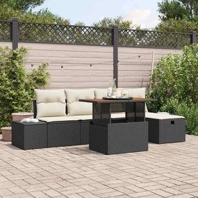 vidaXL Conjunto de Sofás de Jardim de 6 peças com Almofadas Pretas Vime PE