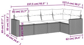 5 pcs conjunto sofás de jardim com almofadões vime PE preto